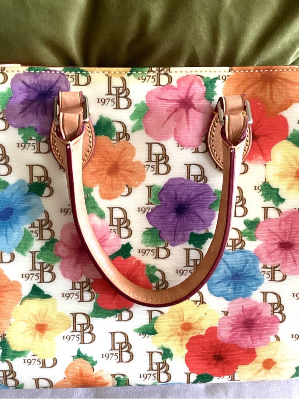 Dooney & Bourke Multicolor Floral Tote with Tan Leather Trim - Picture 11 of 16
